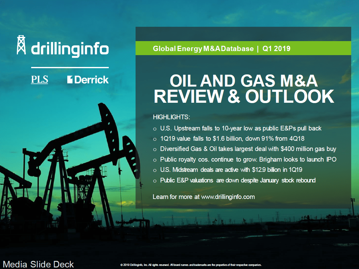 U.S. Oil and Gas M&A Deal Values Crash in Q1 2019 Following 2018’s Four-year Record High 1 O&G M&A Review & Outlook