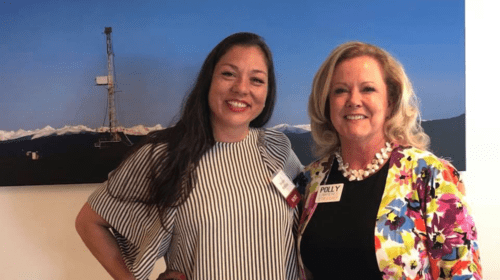 Destenie McMillen and Colorado House of Representative Polly Lawrence at an energy industry meeting