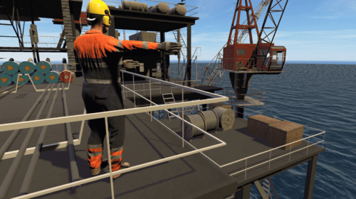 Internal, intelligent Riggers provide Artificial Intelligence real time directional signals to VR Crane operators