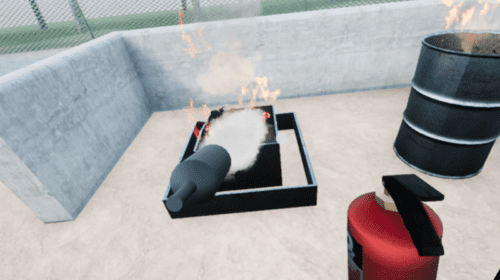 The VR Fire fighters view while practicing the PASS technique