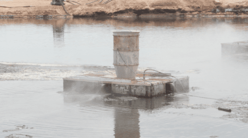 2.0 units float on the surface of the evaporation pond, allowing concentrated droplets to fall back into the water.