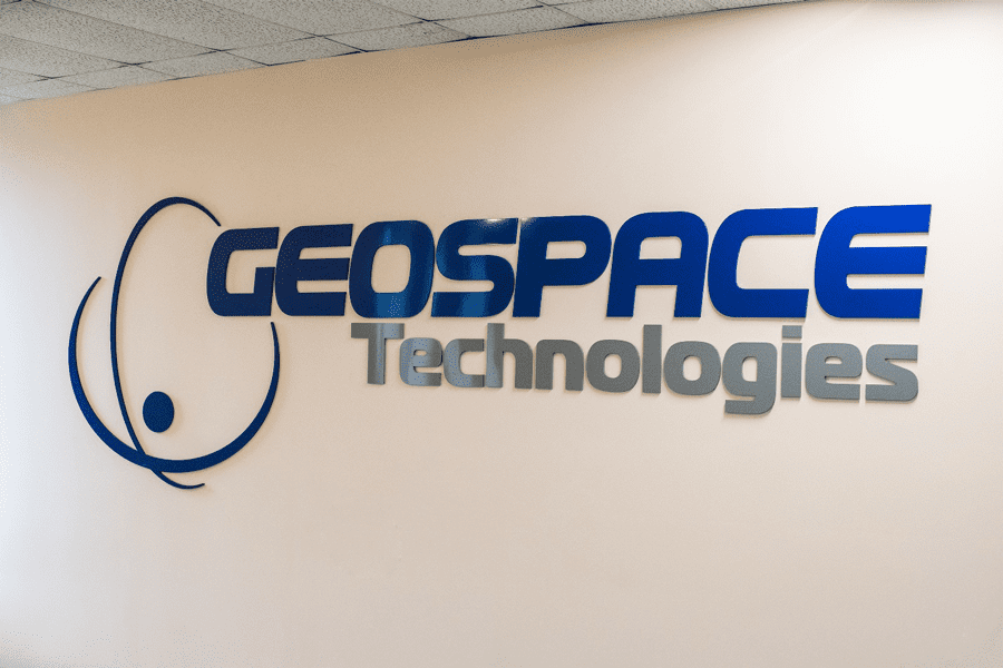 The GeoSpace Technologies logo in entrance.