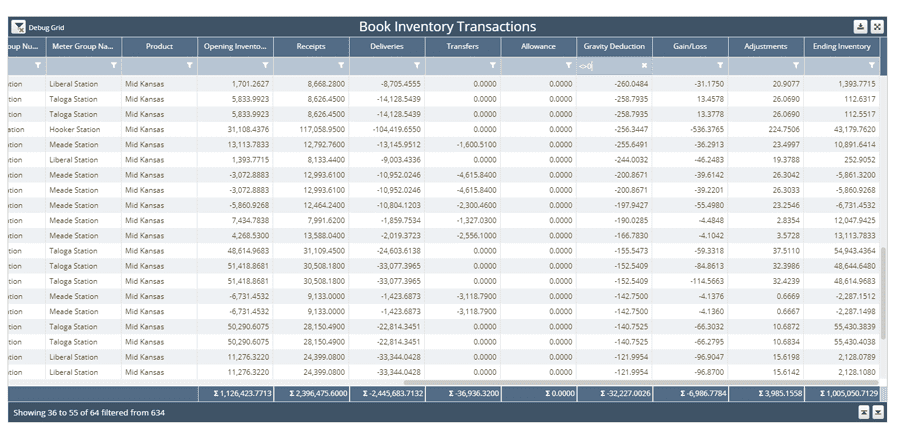 W Energy Software’s cloud-based liquids transportation solution showing all transactions related to inventory within a given period.