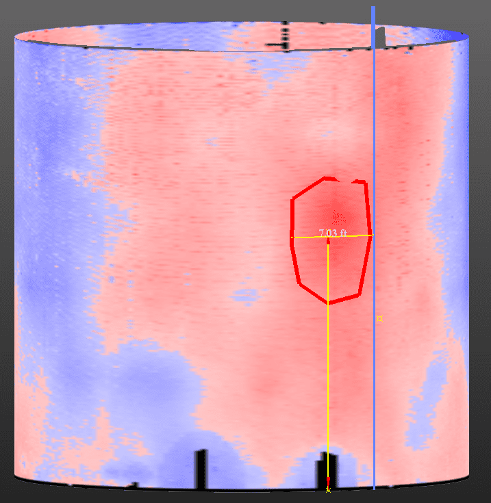 Improving Tank Maintenance 2 An inspection uses color coding (heat maps) to reveal bulges or deformation in a tank shell. The dimensions of the region may be measured directly form the scanning data.