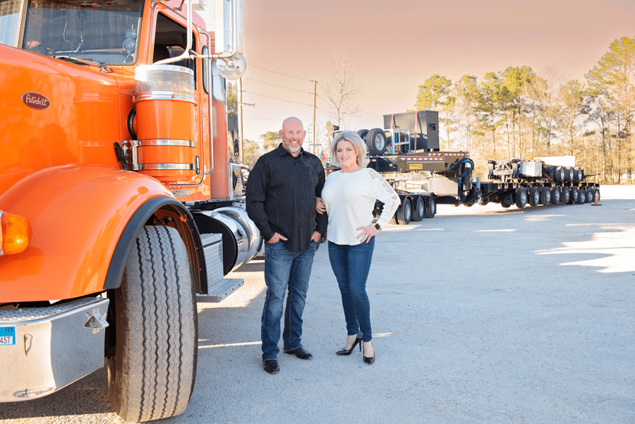 All Roads Lead to Energy 1 Advanced Freight Dynamics owner Steven Lyons and operations manager Alana Lyons standing by the Faymonville Highway Max 3. Photos courtesy of Tara Flannery Photography, LLC – www.taraflannery.com.