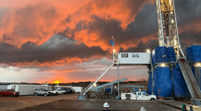 Oklahoma Oil Expansion: Utilizing Unconventional Technology to Develop Conventional Targets 65 Winter sunset at TD. Tripping out while preparing to run 5-1/2” production casing on Lynx Fleet Admiral 21-16-10-11 #1HXL.