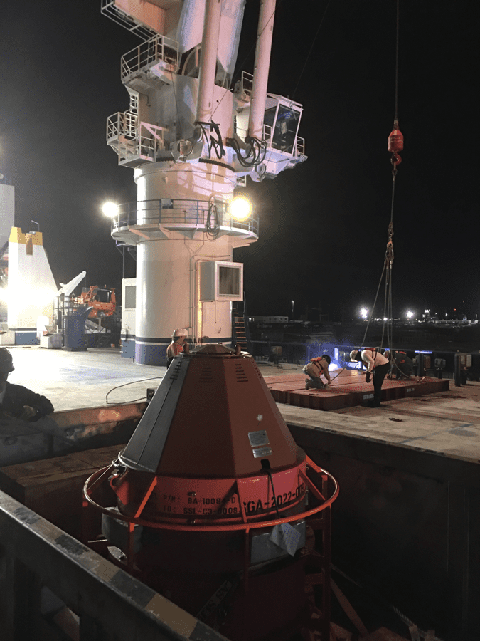 System in transport basket before being deployed offshore.