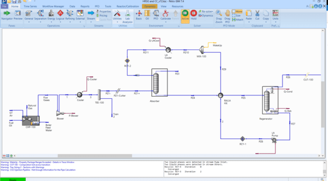 Downstream Oil and Gas Sees Increased Efficiency with Petro-SIM 7.4 Software 48 Petro-SIM 7.4 provides the capability to depict the simulation of a carbon capturing process from flue gases produced in a heat recovery and steam generator. Images courtesy of Rodolfo Tellez-Schmill.