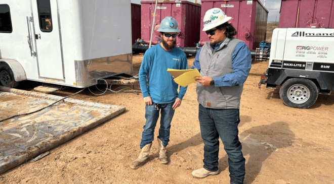 Good Chemistry Bonds XPC Water with Orion Water Solutions 25 From left to right: Tee Jay Hayes, Operator, and Anthony Yanez, Field Supervisor, verifying data at a produced water recycling location. Photos courtesy of XPC Water Solutions.