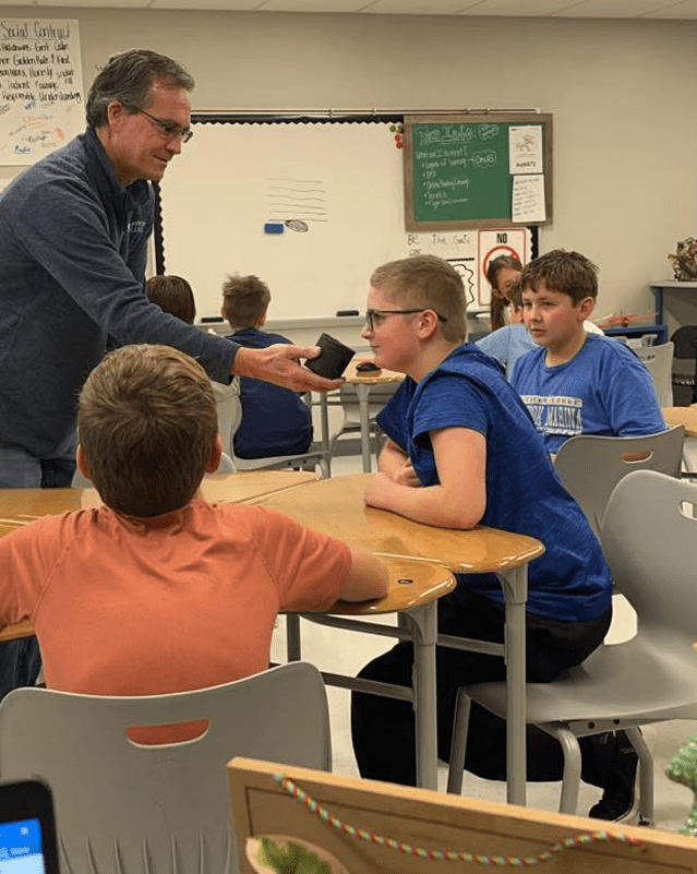 Kansas Strong Executive Director Warren Martin leading a Petro Pro presentation at Goddard Challenger Middle School.