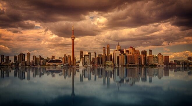toronto, skyline, sunset