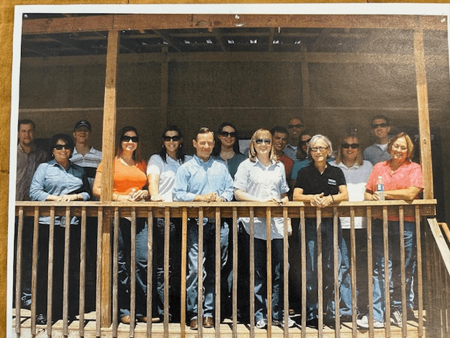 “I treasured my time with those folks.” Nancy McCaskell and some of the members of the land team she supervised at Encana standing on a trailer in the field (Coushatta, Red River Parish, Louisiana; circa 2012). Photo courtesy of Nancy McCaskell.