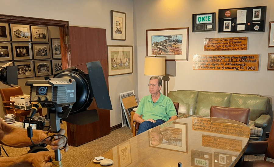 Dewey F. Bartlett, Jr. shown being interviewed for the mini-documentary Route 66: The Road of Royalty. Photo courtesy of The GTD Group.