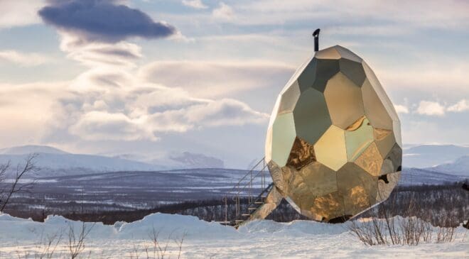 Zero-energy homes are real — But we will have to live inside golden eggs 39 golden solar egg-shaped building in snow