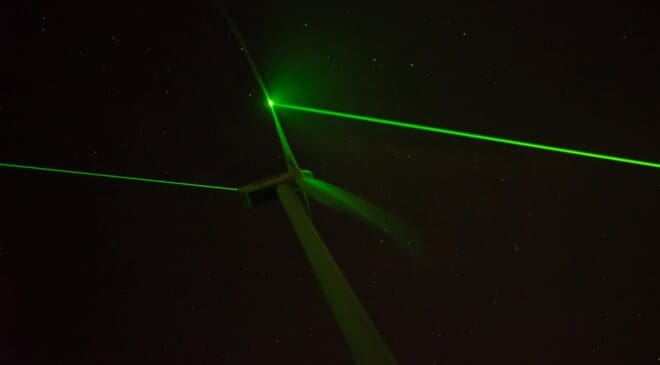 They seem conventional wind turbines — But when the night falls, they create a unique light spectacle 43 wind turbine emitting light at night