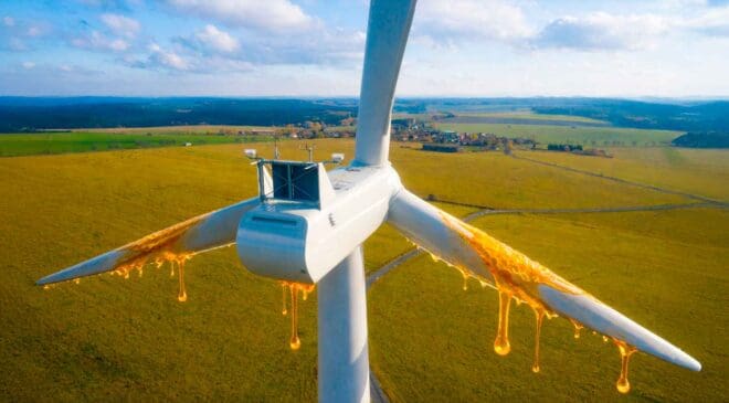 Experts studying honey production noticed something unusual and traced it back to a nearby wind turbine 17 honey dripping off wind turbine blades