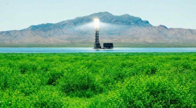 Engineers installed 7 million solar panels in the desert and they began sustaining themselves, turning the landscape into vibrant green 12 solar surrounded by green landscape