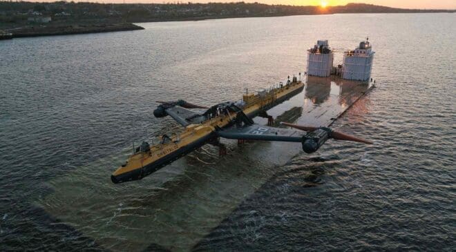 A ship with two wings hugs the water as it sails and can power 2,000 homes using only energy from the sea 30 ship with wings harnesses tidal energy