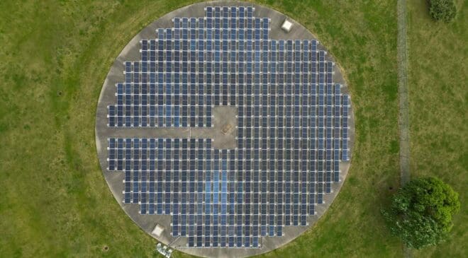 French engineers discovered that solar plants can create or even destroy life, and it all depends on their structure 50 circular solar panel park surrounded by greenery