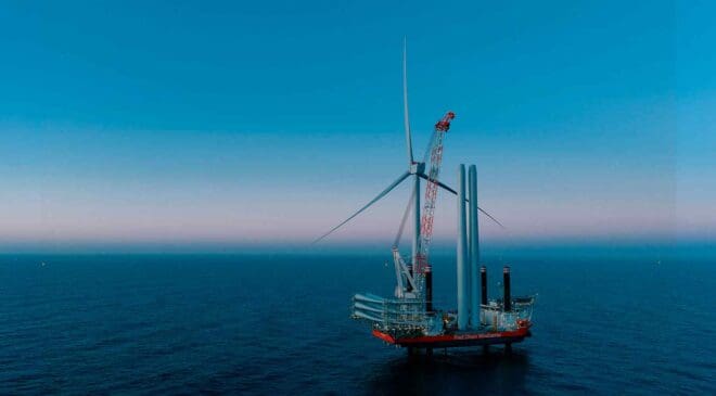 Off Denmark's coast, RWE just raised a turbine that pairs low-carbon steel with recyclable blades — and claims no one has done it before 46 offshore wind turbine being installed