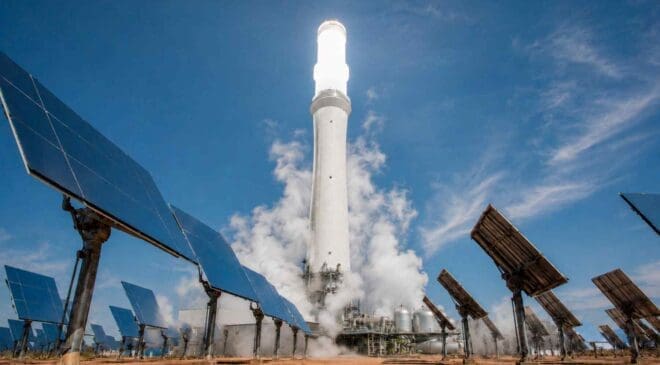 Engineers designed twin solar panels that capture sunlight from above and heat from the ground below, opening a way to produce energy at night in the desert 32 concentrated solar power facility