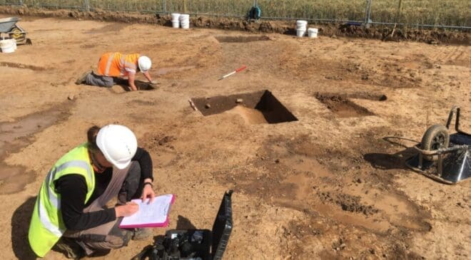 It was meant to become a massive wind farm in Yorkshire until workers uncovered a hidden Viking longhouse buried beneath the ground 10 archaeologists working on wind farm's burial site