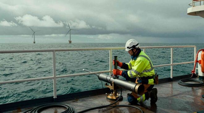 Australian engineers fired a modified speargun into the ocean floor and doubled the depth of seabed readings that offshore wind farms desperately need 27 16. INTERNAL Australian engineers fired a modified speargun into the ocean floor and doubled the depth of seabed readings that offshore wind farms desperately need