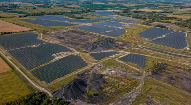 In Illinois, more than 1,000 acres of solar panels now cover an old coal mine that remains buried beneath the ground 32 solar panels covering an old mine