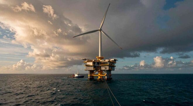 China just sent a wind turbine taller than the Eiffel Tower into one of the world's most dangerous seas to power an oil field 28 13. GESTION China just sent a wind turbine taller than the Eiffel Tower into one of the worlds most dangerous seas to power an oil field