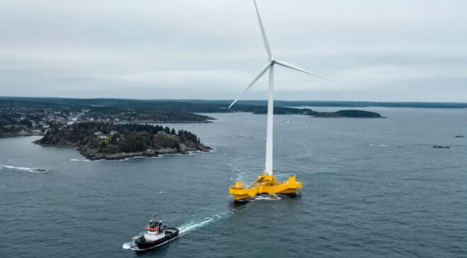 Maine first towed a full-size floating wind turbine 30 miles by river and sea just to prove it could work, and now the real one is finally standing in the ocean 47 Maine offshore floating wind turbine