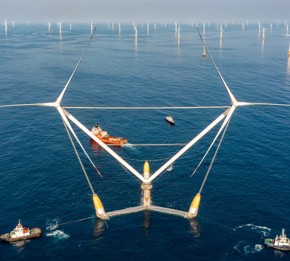 In China, a wind turbine at sea with two rotors joined in a ‘V’ shape is generating as much electricity as 15 turbines running at full power 2 8ZyerzuMjN 2iq34r
