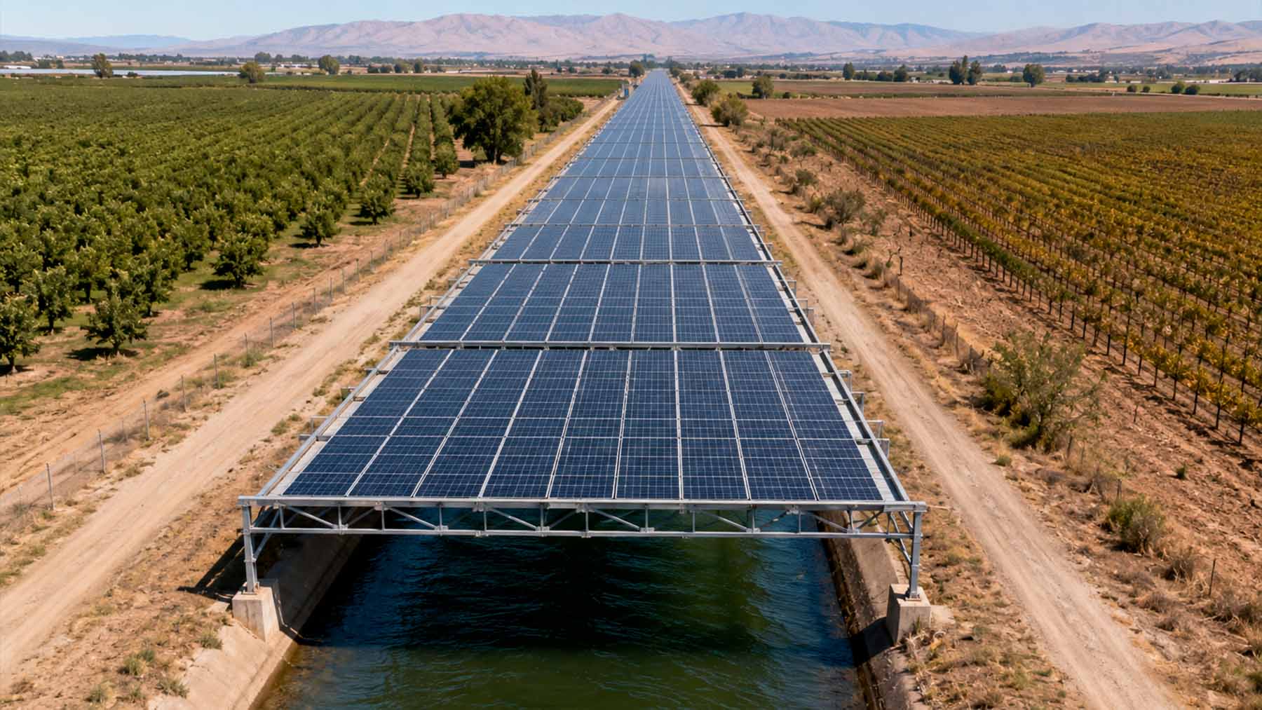 California canal covered with solar panels