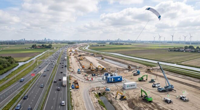 A giant kite rose above a Dutch highway construction site and used its tether to charge the vehicles and electrical equipment working below 13 giant kite producing airborne wind power