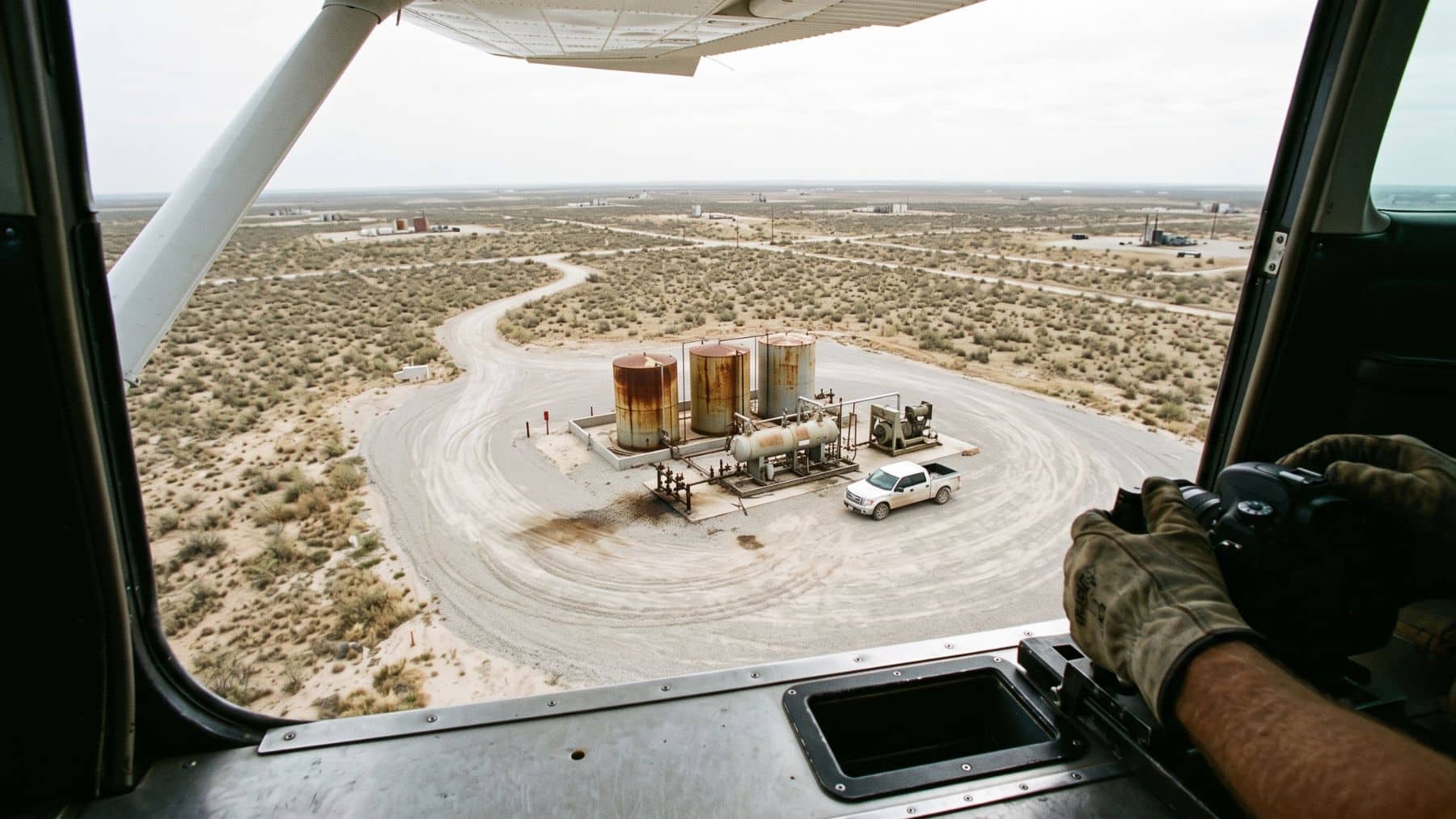 A survey plane used to find super emitters over desert oilfield