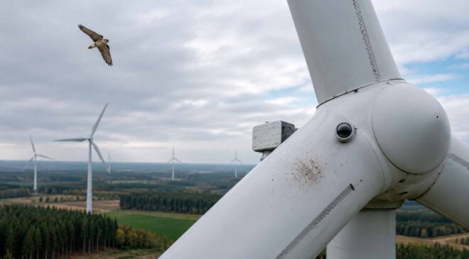 Called the “first bird-inclusive turbine ever,” its blades can detect an impact as light as 0.2 ounces and automatically save images of the collision 6 wind turbine collision detection system
