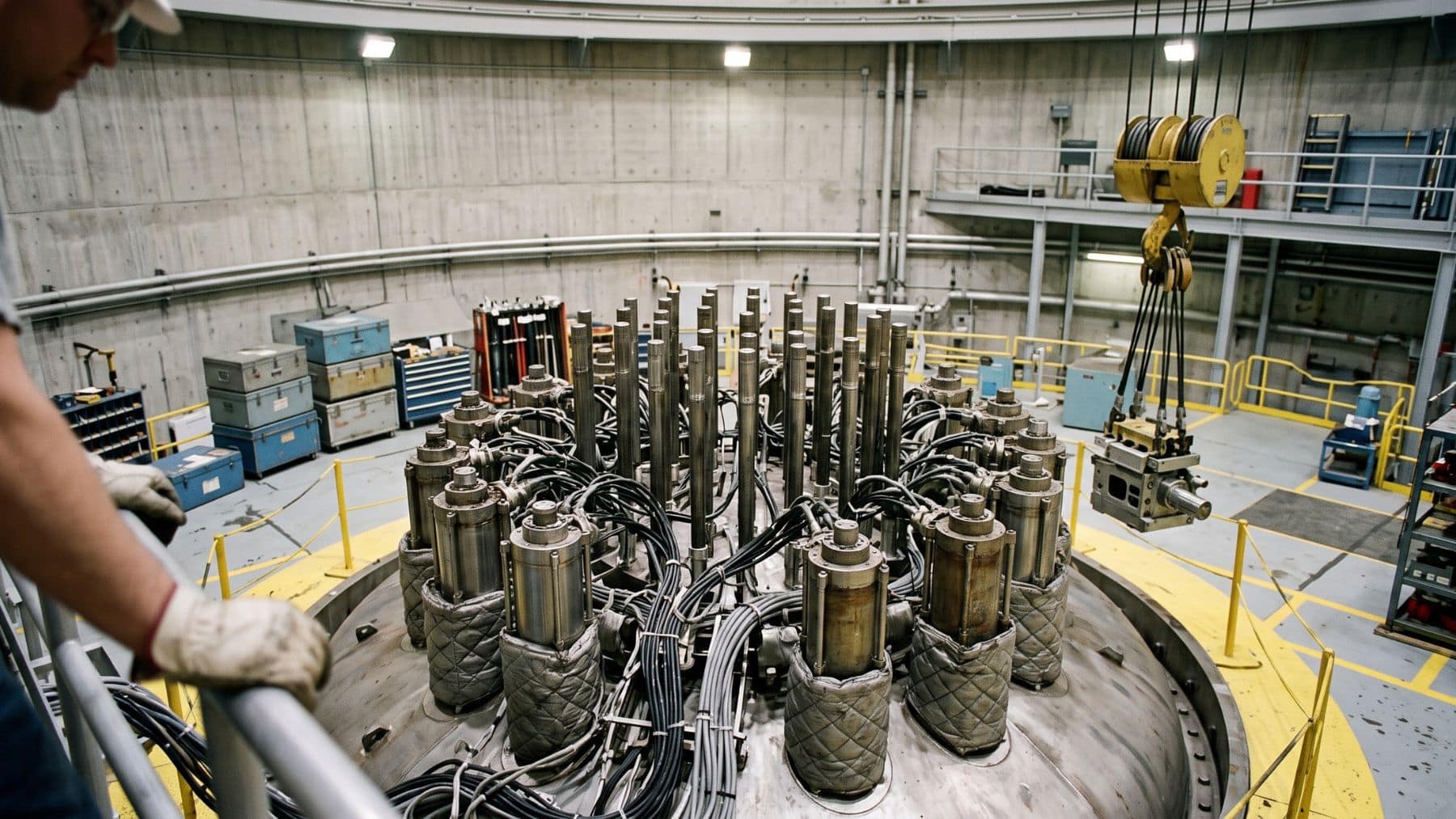 Control rods held above a reactor core by drive mechanisms