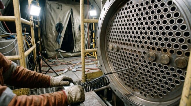 Cracked tubes inspected in a steam generator tube sheet