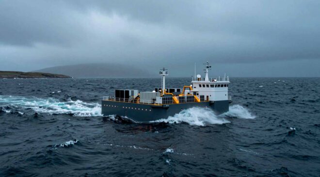 Floating "islands" powered by ocean waves could become the data centers of the future and Scotland's seas are where the idea is being put to the test 5 Ocean vessel