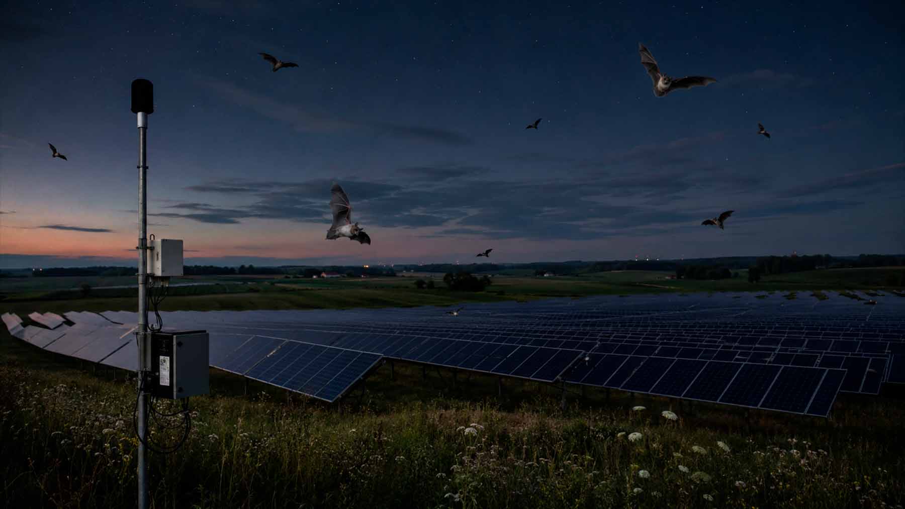 monitoring bats at nighttime solar plant