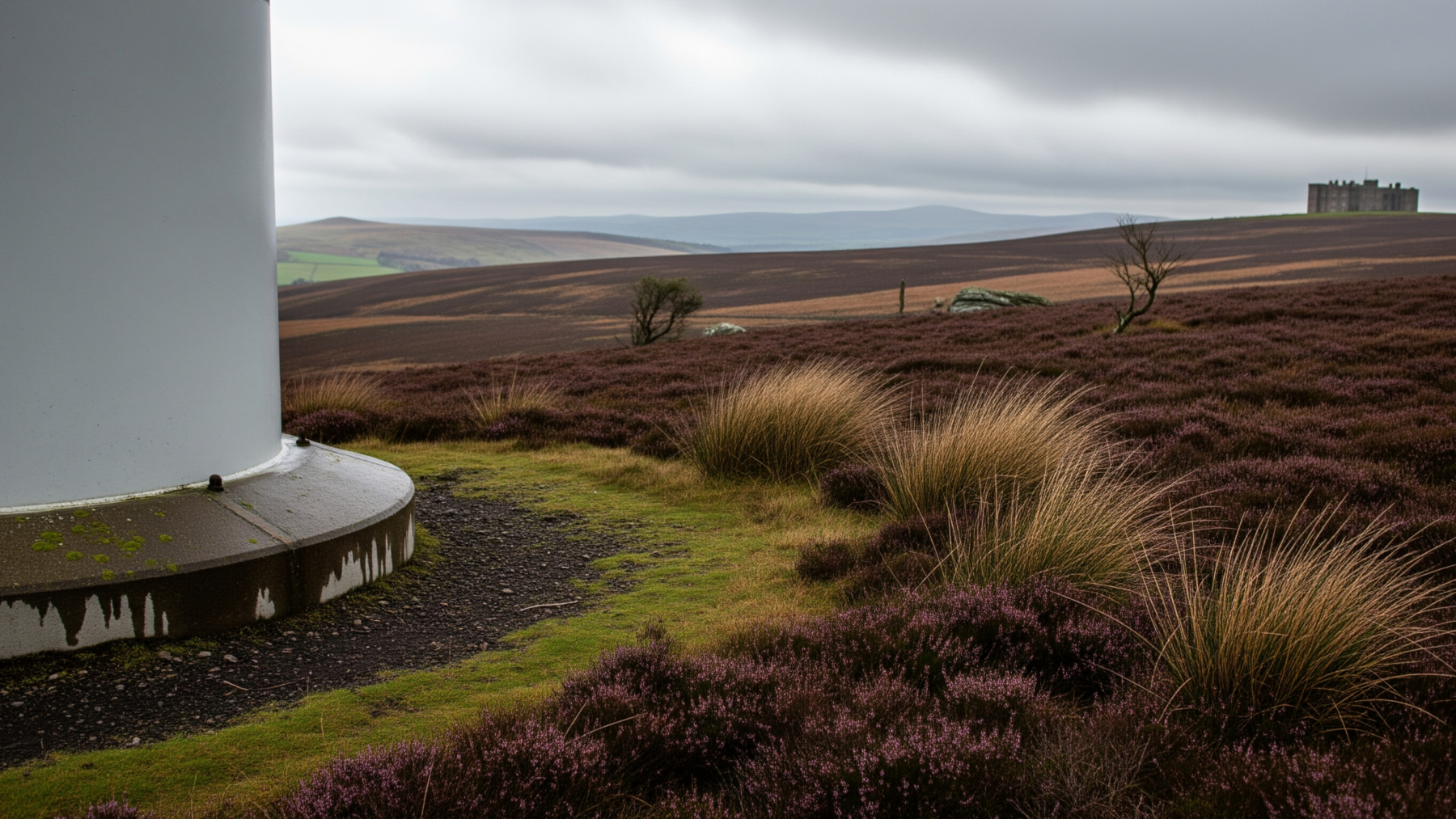Across 50,000 acres of Moray grouse moor, 59 steel turbines earned one estate £11 million in a single year, and the court dispute nobody expected to read became the most damning audit of Scotland's wind wealth 1 A wind turbine base rising from Scottish moorland heather, scotland wind wealth, across 50 000