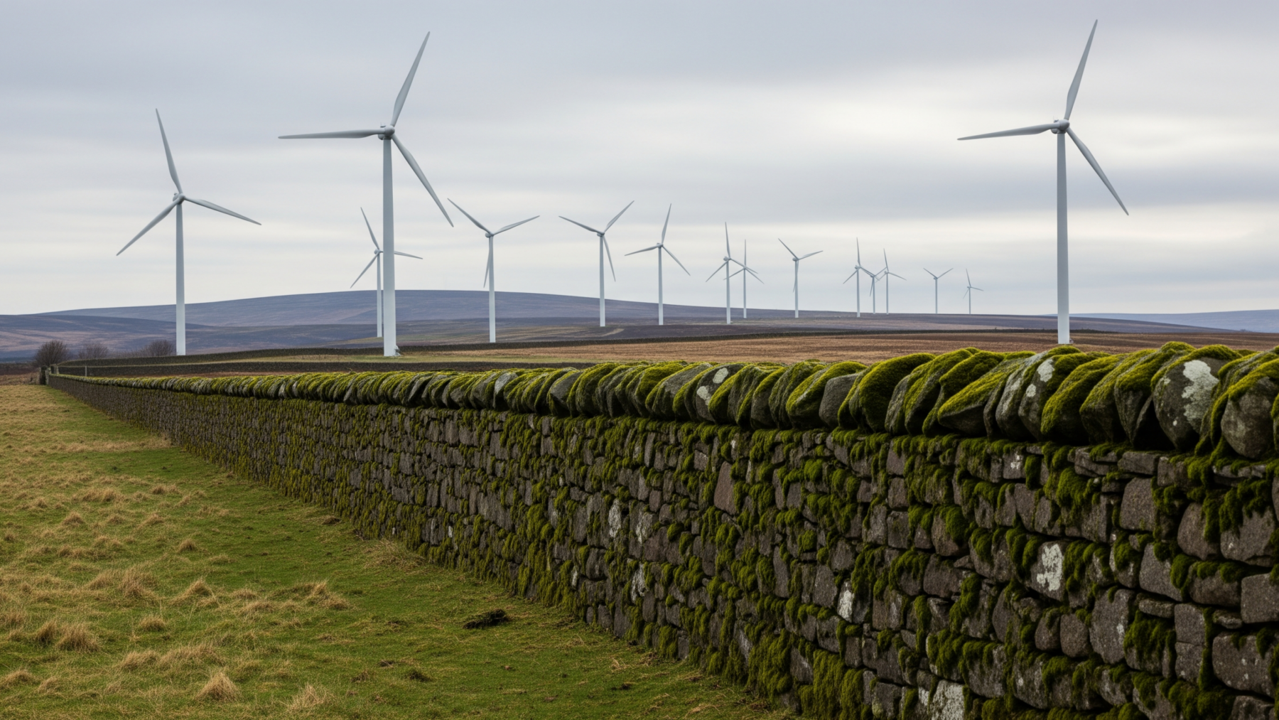 Moray's hilltops generate £11 million a year for one estate owner, and the 23-to-1 ratio buried in a court case reveals who wind energy's real beneficiary has always been 1 Stone estate wall with Moray wind turbines on moorland ridge in background, wind energy beneficiary visible, moray s hilltops