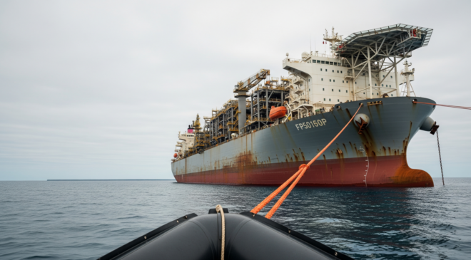 Parked above the Timor Sea floor with 35,000 tons of steel on its back, a vessel the length of 3.5 football fields just loaded its first barrel of liquid gold, and the reason it was ever built comes down to a plant on shore that almost went dark forever 11 BW Opal FPSO hull on the Timor Sea at the Barossa gas field, parked 285 kilometers