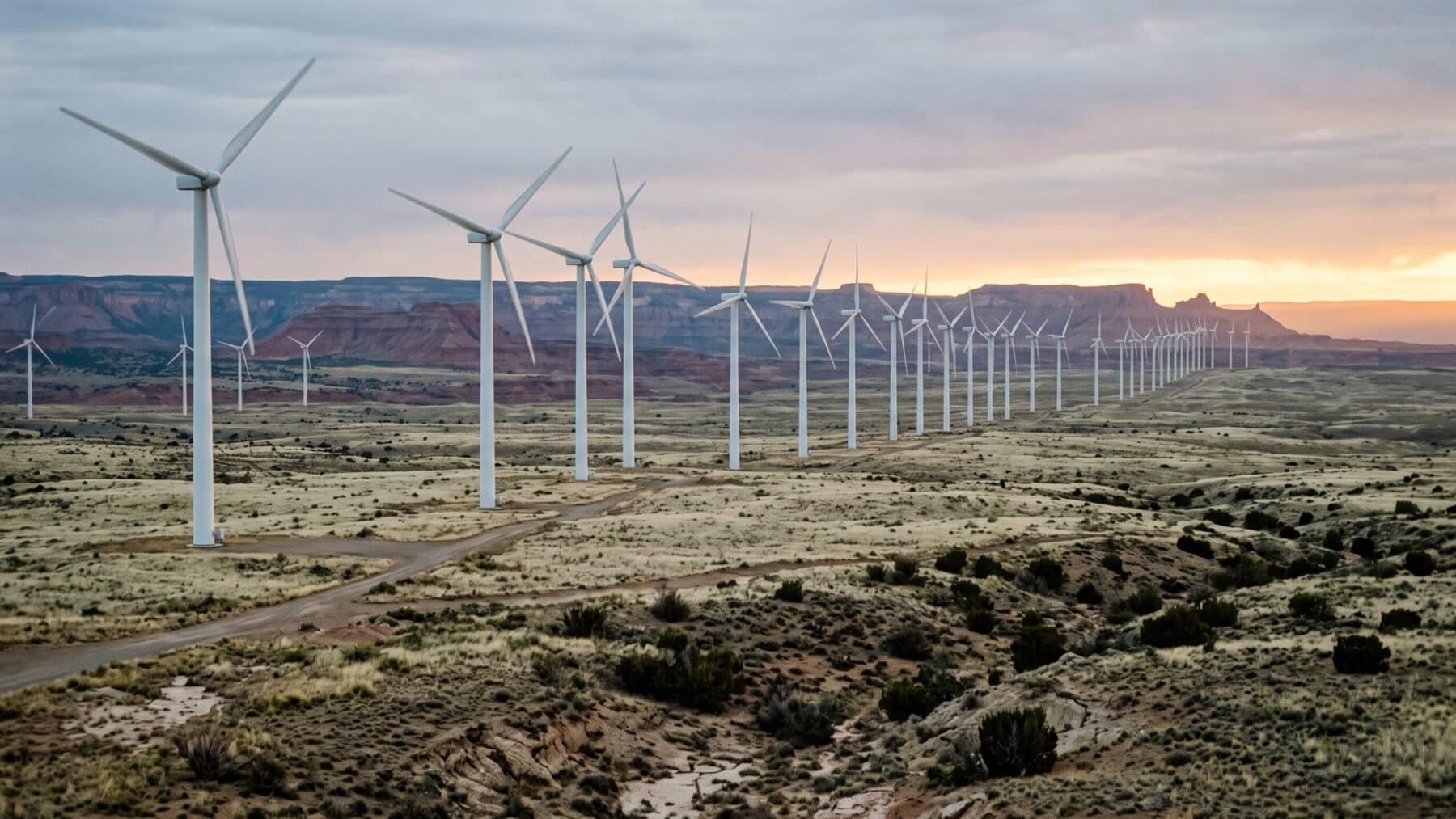916 wind turbines across the New Mexico high desert at the largest US wind farm, standing across 916