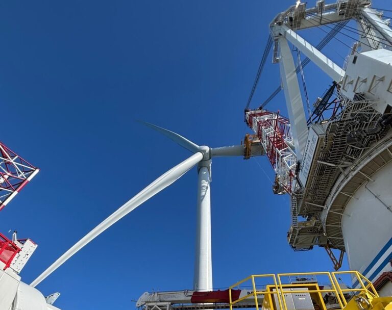 Charybdis vessel completing offshore turbine installation off Virginia Beach coast, 472 foot ship
