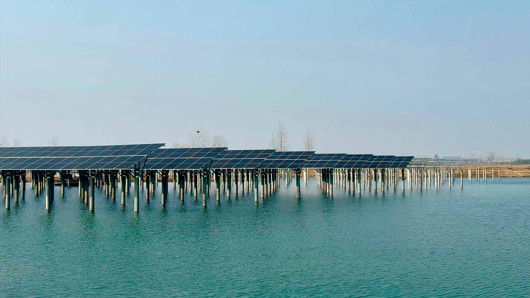 solar panels installed above reservoir