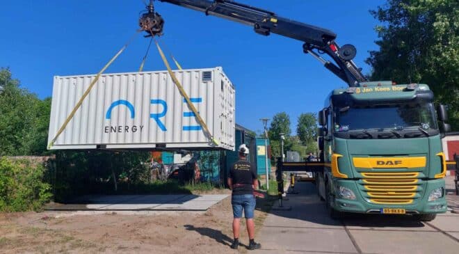 Iron-air battery grid container at Delft research site with cable connection, 4 2 megawatt