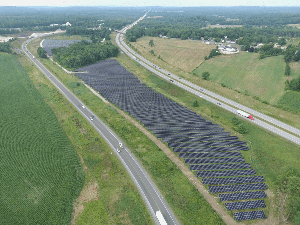 Solar array panels standing on former Sanford Maine brownfield site, 17 acre maine
