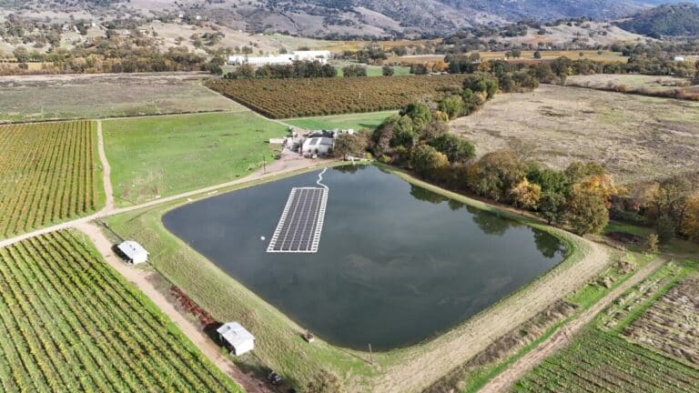 Floating panels on pond power a Mendocino County winery completely, 74 year old