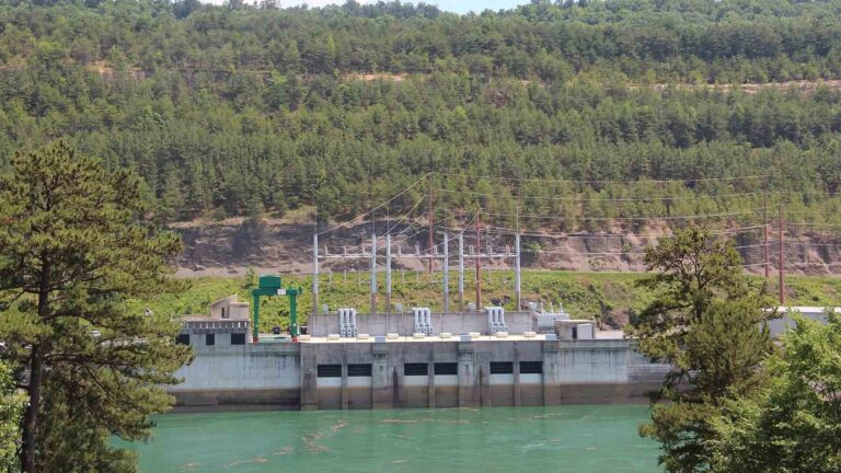 Near Rome, Georgia, Rocky Mountain sends water through a 700-foot tunnel, then reverses three turbines to pump it uphill overnight