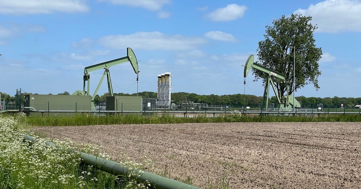 Pump jack at the restarted Schoonebeek oil field in the Netherlands, every well europe